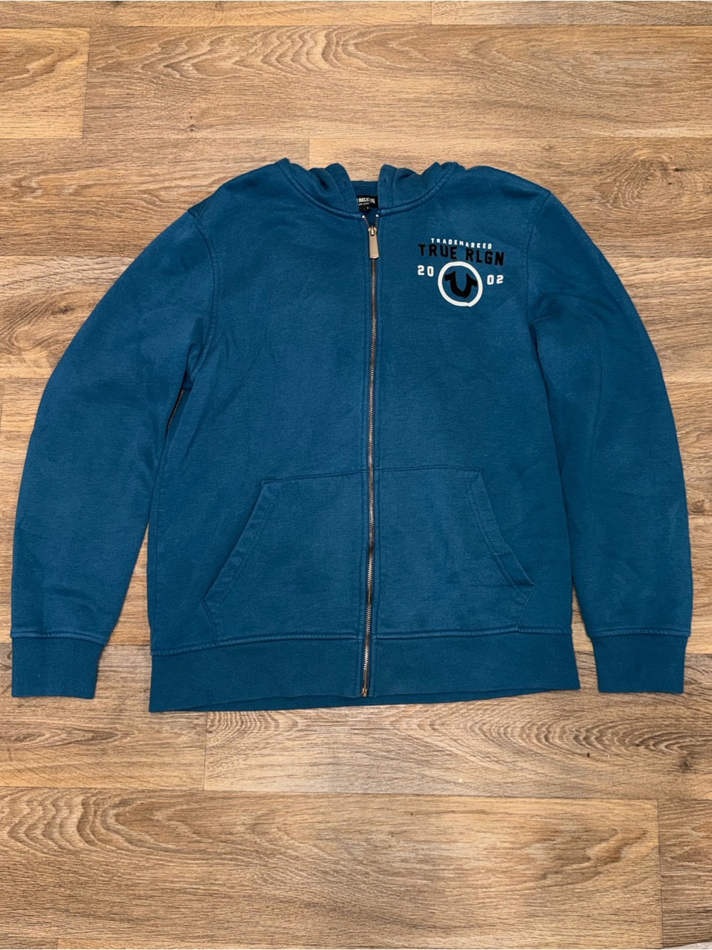 True Religion Men's Deep Teal Zip-Up Hoodie Sweatshirt